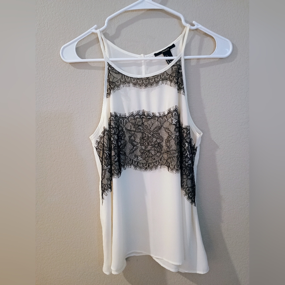 Forever 21 Cream Black Lace Cami Camisole Top Tank Sleeveless S Y2K Coquette